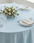 WHITE DAISY BLUE SCALLOPED ROUND TABLECOTH