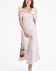 Lyndie Dress in Light Pink with Floral Bouquet Embroidery 