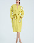 Fanm Mon Shule Cotton Wrap Dress in Mustard Lime