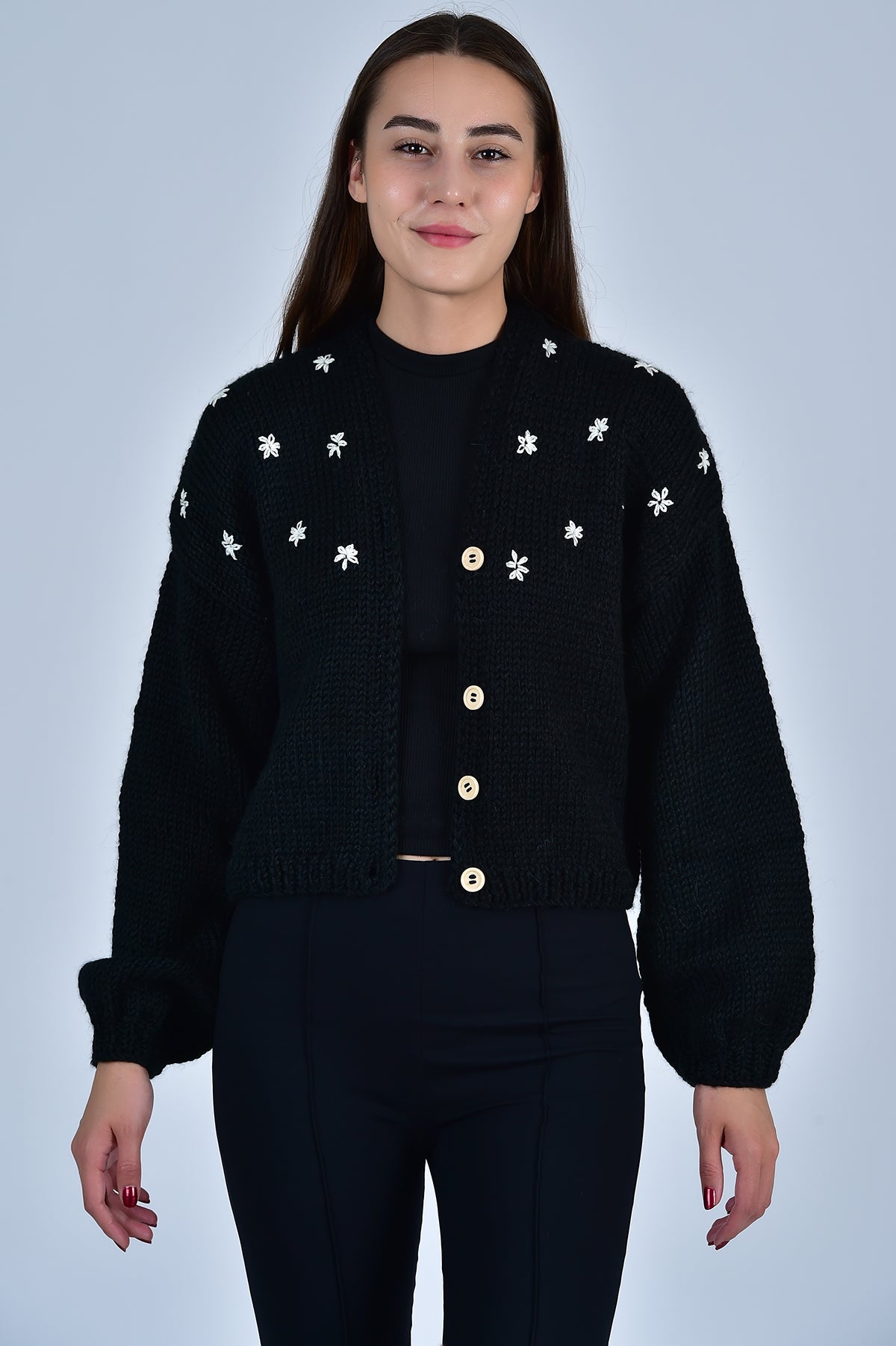 Fanm Mon Sister Bloom Cardigan – 100% Organic Cotton, Black