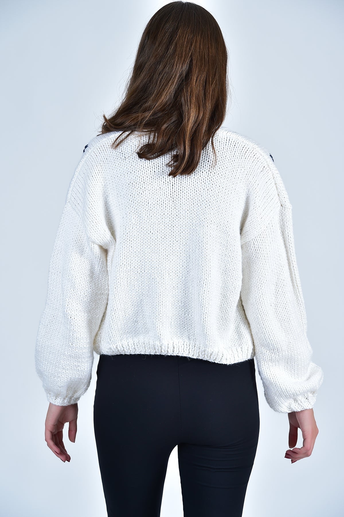 Back View of the Sister Bloom Cardigan in White