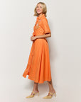 Sideview of the Fanm Mon Kenya Shirt Dress in Orange