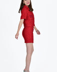 Side View of the Sleeve Length of the HIlal Boucle Skirt and Jacket Set