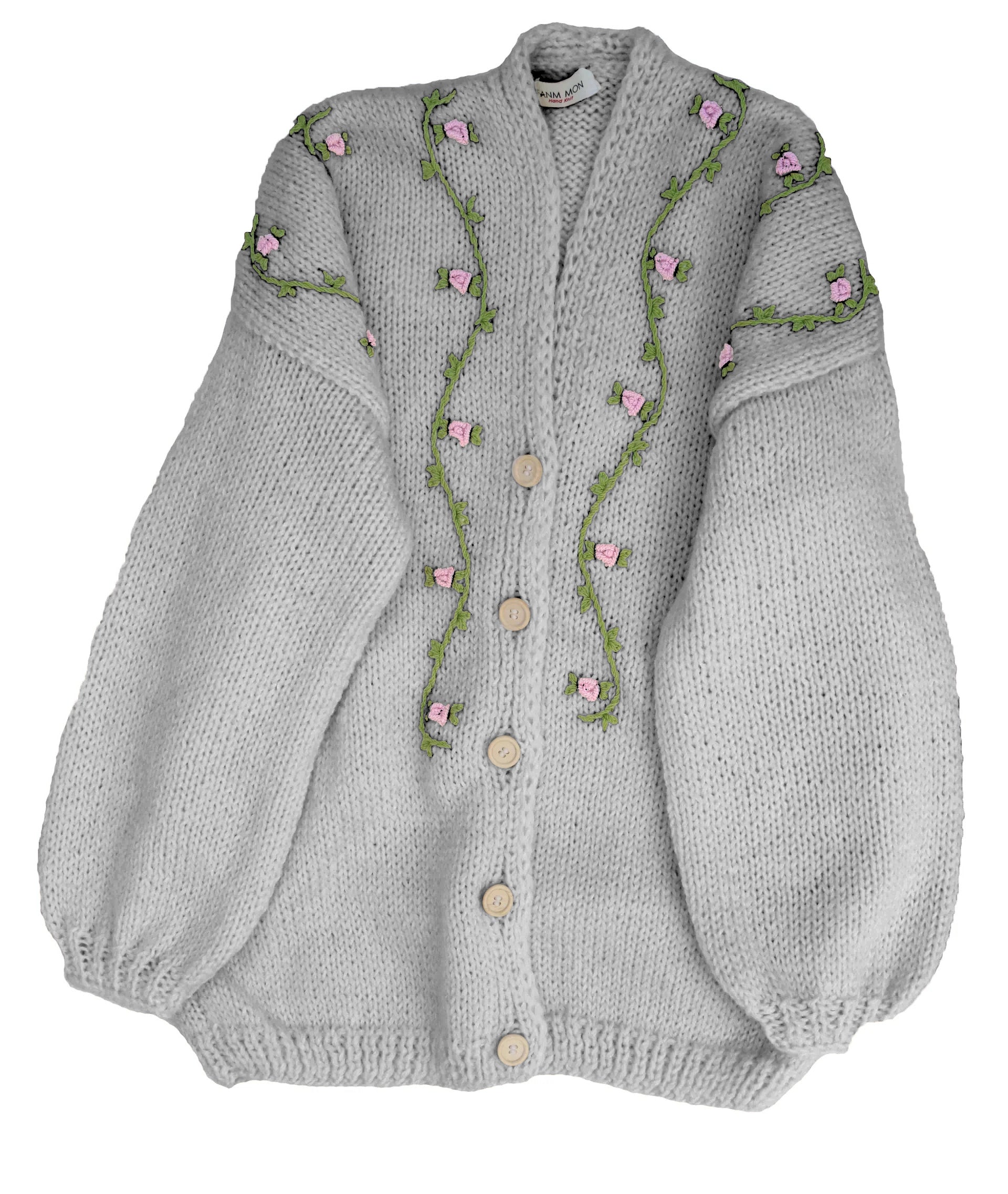 23SS glamb Fuzzy Flower Cardigan Ｌ JASMIN PINK BLOOM Button Front Wool Cardigan – Fanm Mon