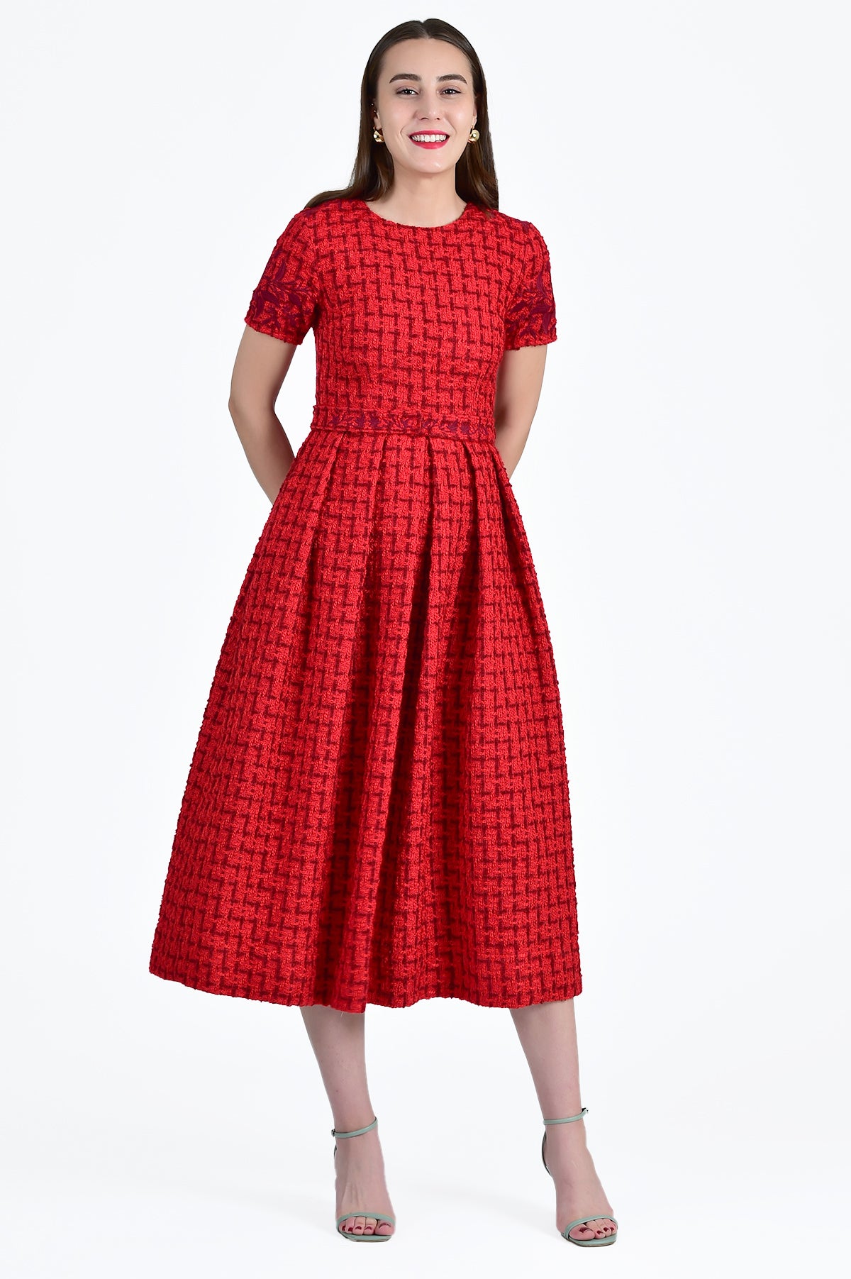 KARANFIL BOUCLE MIDI DRESS WITH SHORT SLEEVES PERFECT FOR THE HOLIDAY SEASON