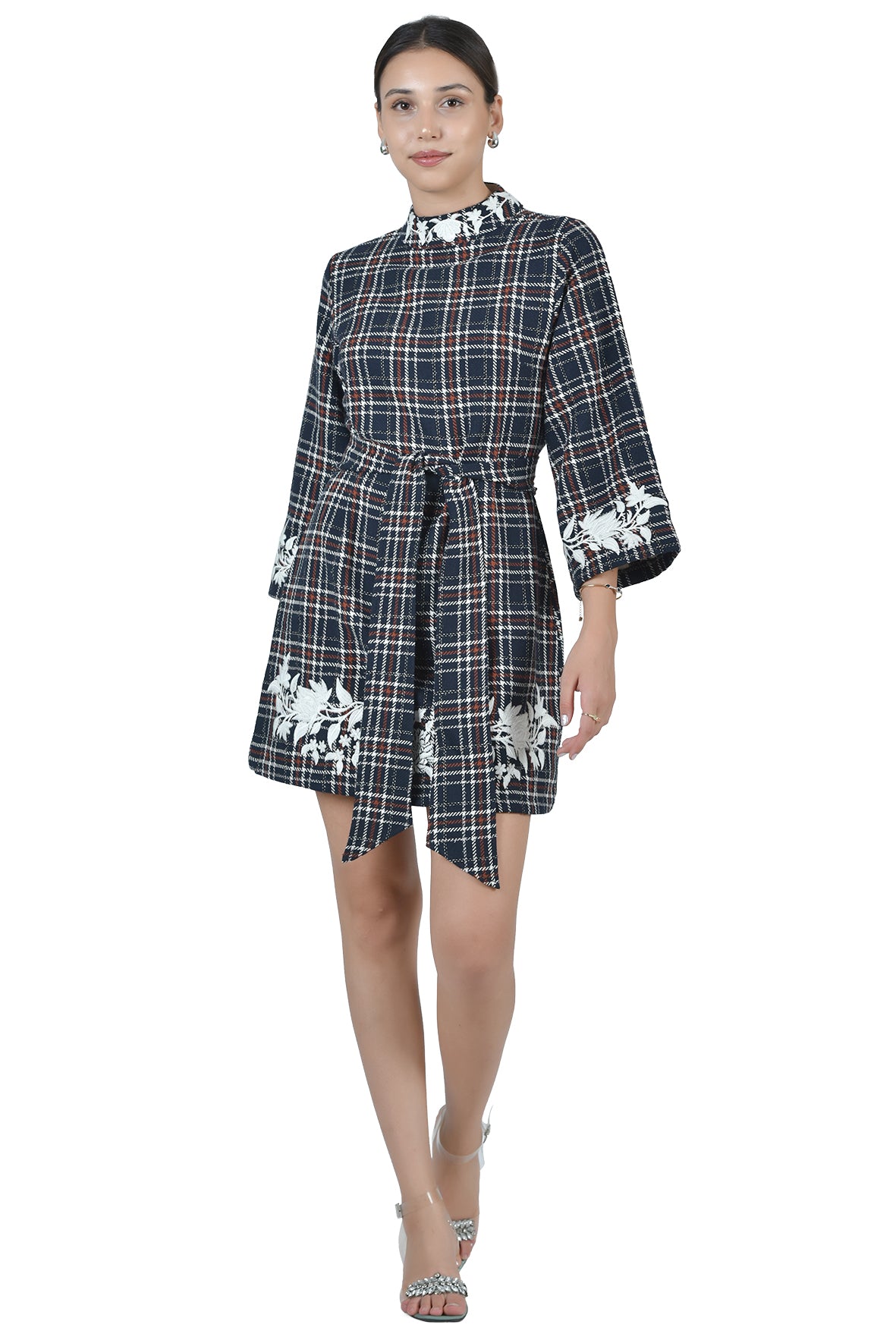 Layla Tartan Tweed 3/4 Quarter Sleeve Dress