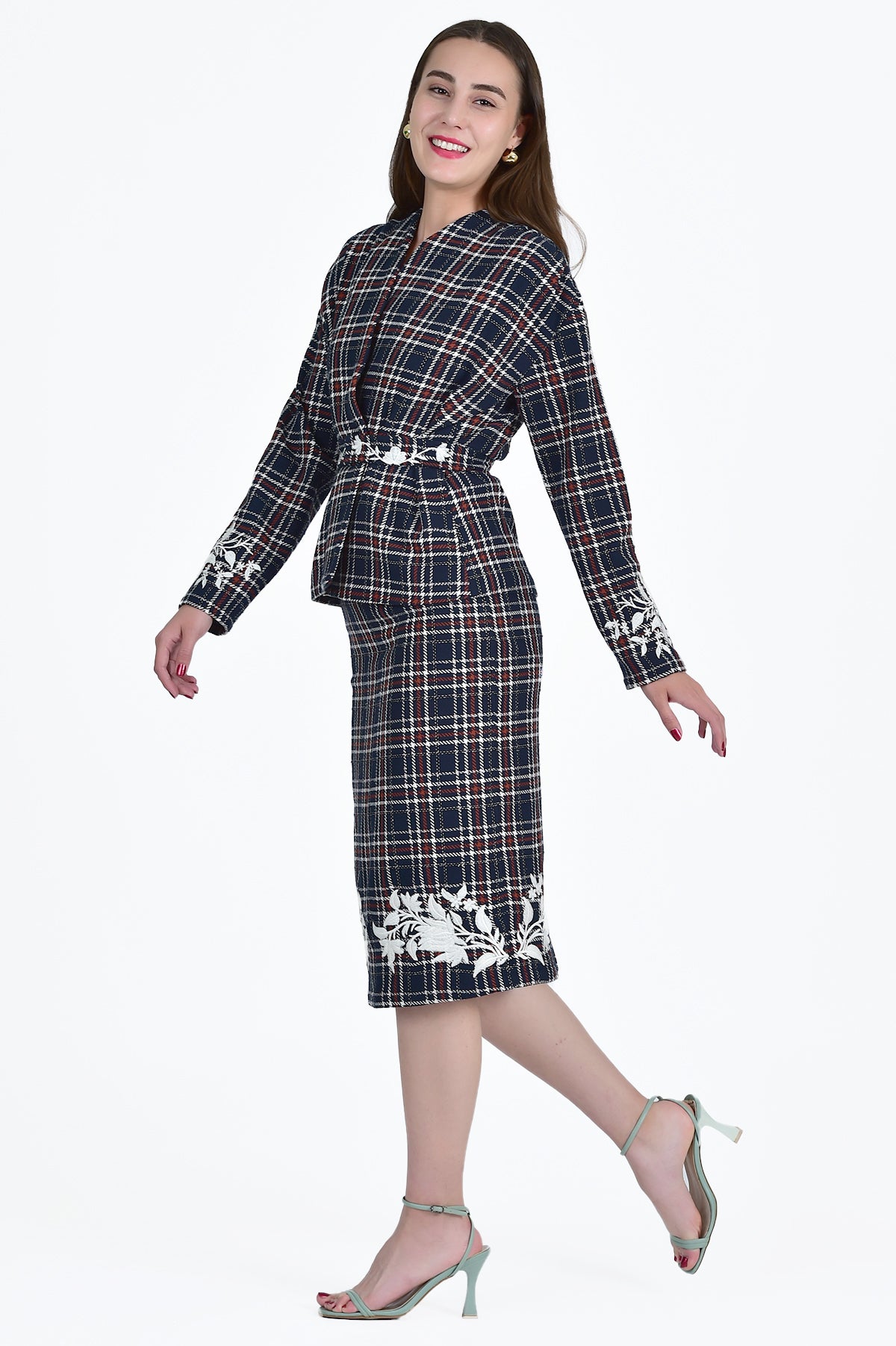 MAYA SKIRT VIEW IN NAVY TARTAN TWEED