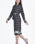 MAYA SKIRT VIEW IN NAVY TARTAN TWEED