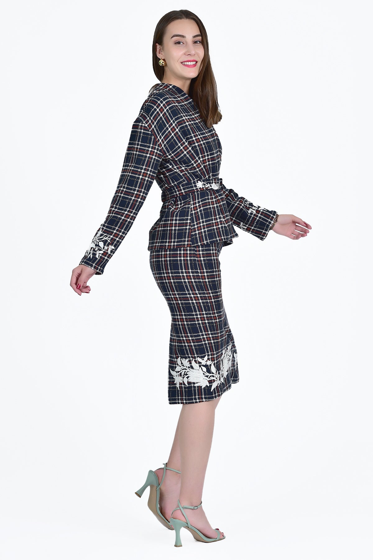 MAYA JACKET AND SKIRT SET IN TARTAN PLAID SIDE VIEW