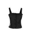 Fanm Mon May horse embroidered top in black with square neckline and covered buttons