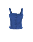 Fanm Mon May horse embroidered top in deep blue with contrast horse embroidery and covered buttons