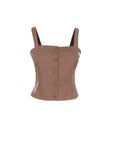 Fanm Mon May horse embroidered top in espresso with contrast horse embroidery and covered buttons