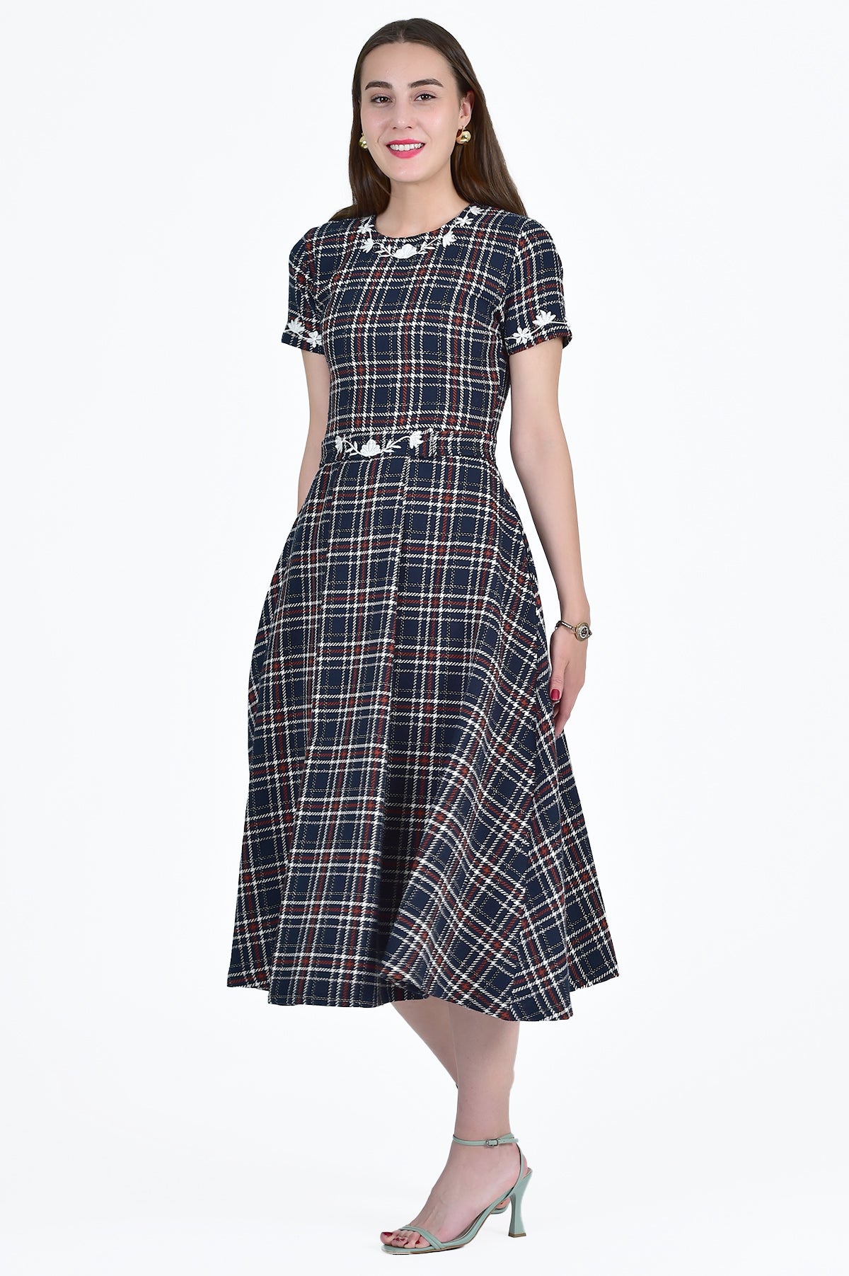 Mihriban Navy Tartan Dress 