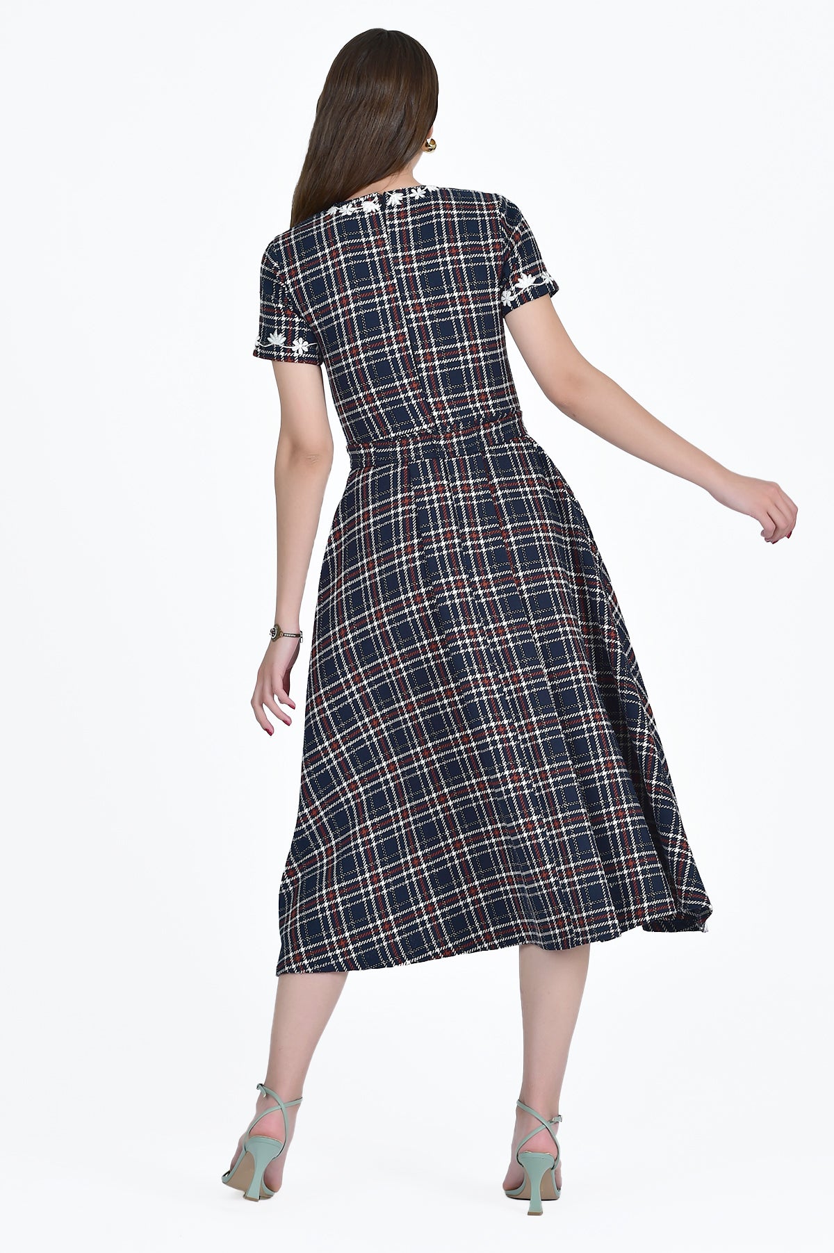 MIhriban short sleeve tartan dress back view