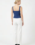 Back view of Fanm Mon Merva Top in deep blue with wide straps and fitted silhouette
