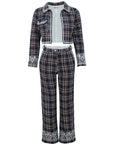 Soho Set Featuring Bolero Jacket and Straight Leg Pants in Navy Tartan