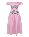 2 Piece Skirt and Ruffle Crop top with floral embroidery on white background. Fanm Mon Ulyviye Set.  