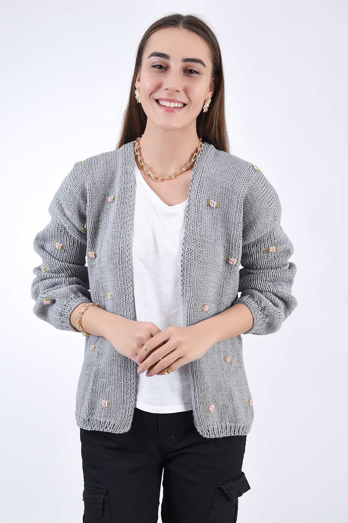 FANM MON | WINTER BLOOM PINK ROSE Cotton Cardigan