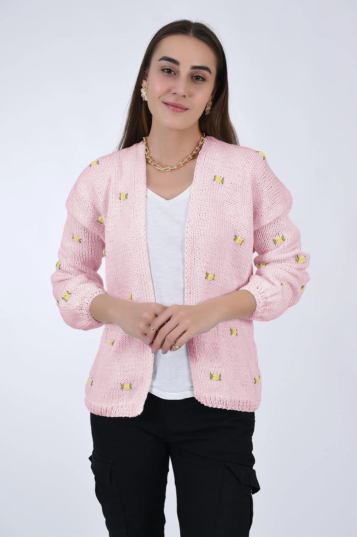 WINTER BLOOM YELLOW ROSE Cotton Cardigan