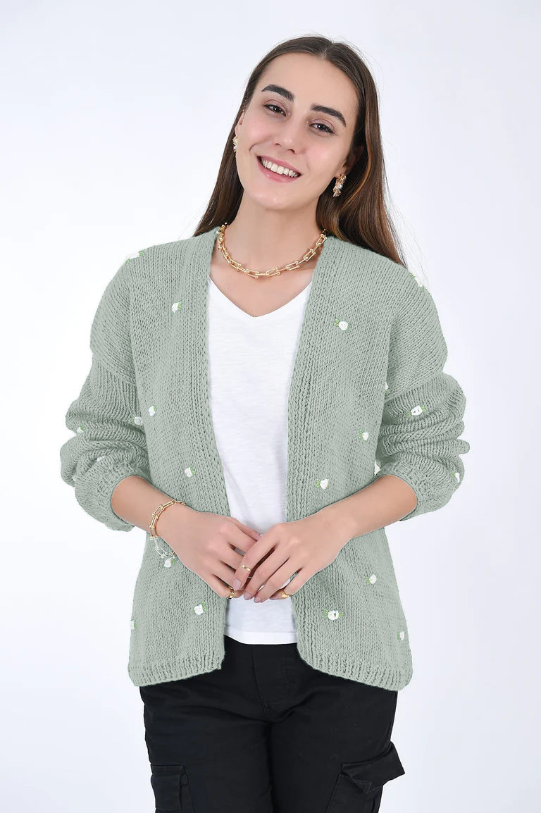FANM MON | Winter Bloom White Rose Cotton Cardigan