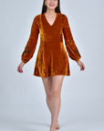 YASEMIN DRESS WITH V-NECKLINE IN HONEY DEW VELVET (ETHICALLY SOURCED)