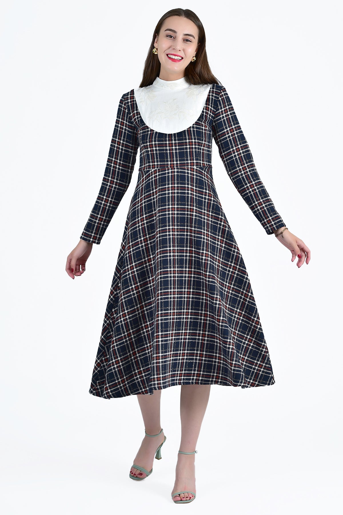 ZERAFET DRESS IN NAVY TARTAN