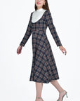 Side View of the Zerafet midi dress in Tartan