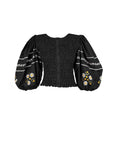 Fanm Mon Astrid floral embroidered smocked top in black with balloon sleeves