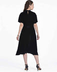 Fanm Mon Mehtap Dress back view in black velvet featuring short sleeves, a flared midi silhouette and back closure