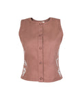 Fanm Mon Zumra horse embroidered sleeveless top in espresso with covered buttons