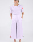 Maya Pant Set in Lilac With Rose Floral Embroidery