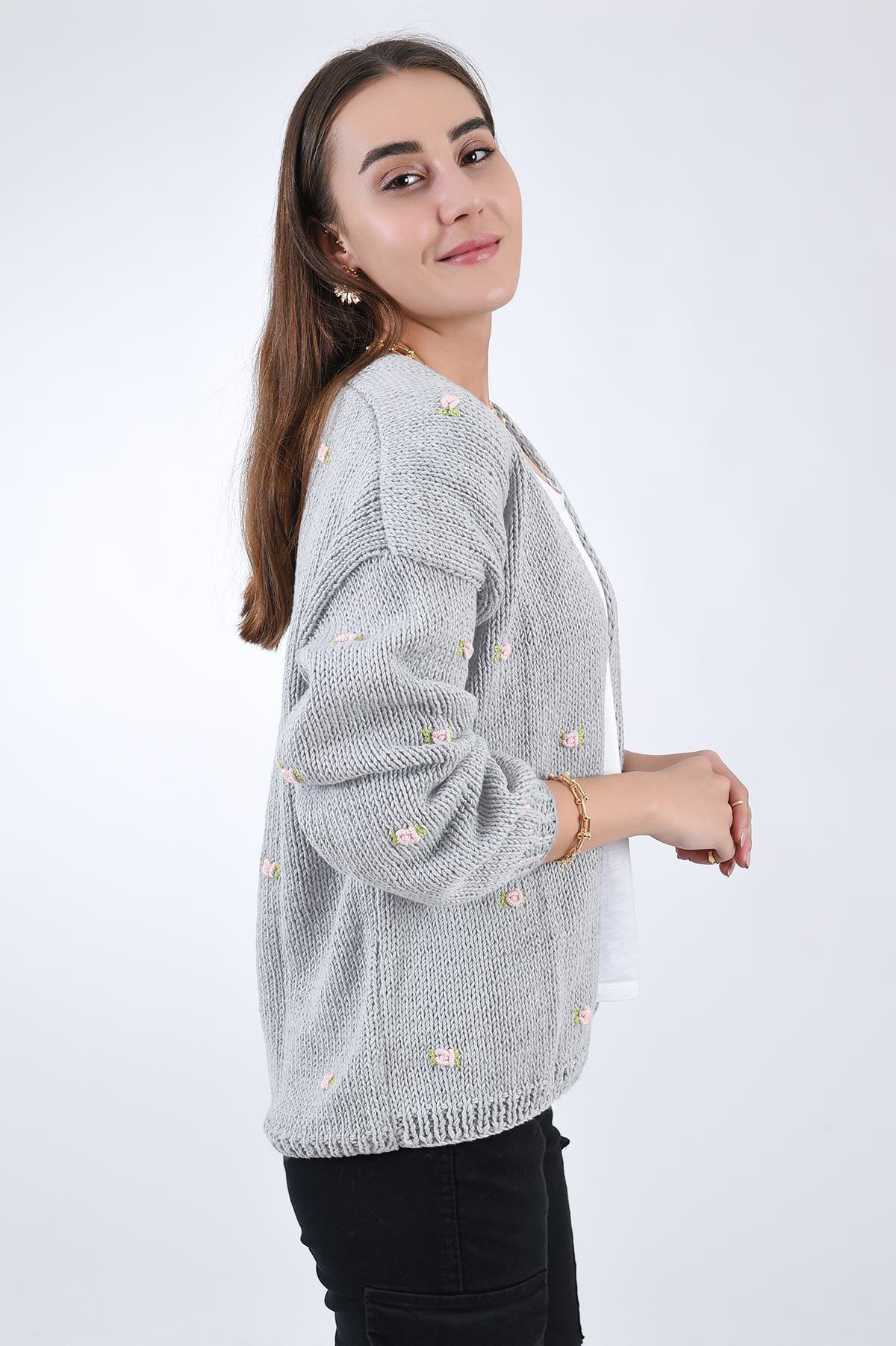 FANM MON | WINTER BLOOM PINK ROSE Cotton Cardigan