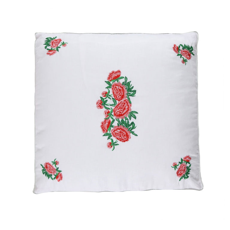 RED PEONY Cushion White Pink Mint Green Detail