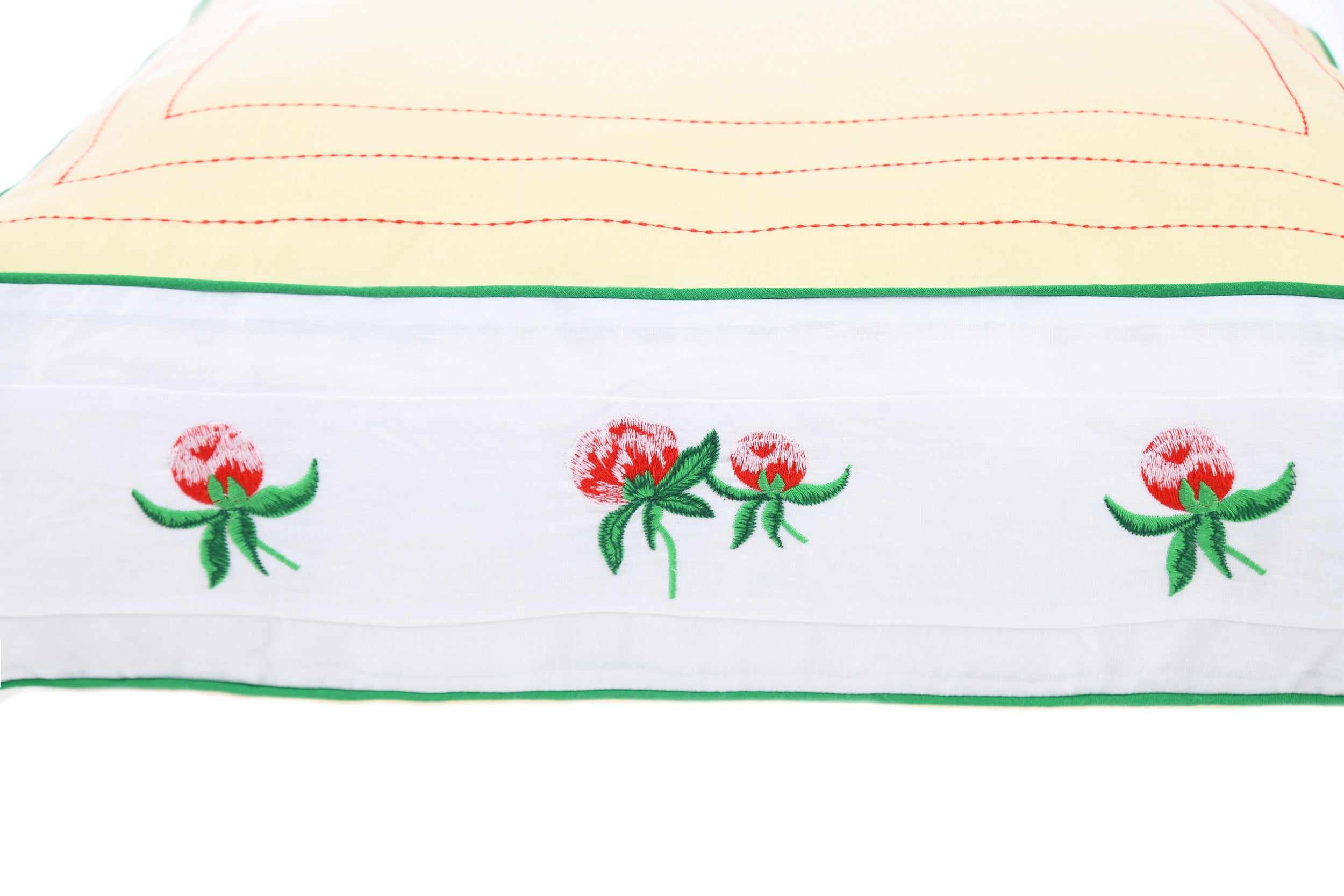 RED PEONY Cushion Yellow White Triple Stitch