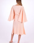 Fanm Mon Dayna Linen Dress Back view. Showcasing Kimono Sleeve bell and hem line.