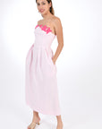 Fanm Mon Lorr Linen  Dress in Light pink, side view.