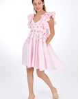 Fanm Mon Galata Linen Dress in Light Pink. Front view.