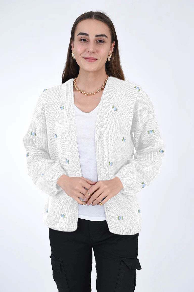 WINTER BLOOM BLUE ROSE Cotton Cardigan – Fanm Mon